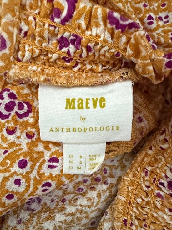 Anthropologie Maeve Mustard and Berry Embroidered and Appliqué Floral Print Top - Picture 2 of 4